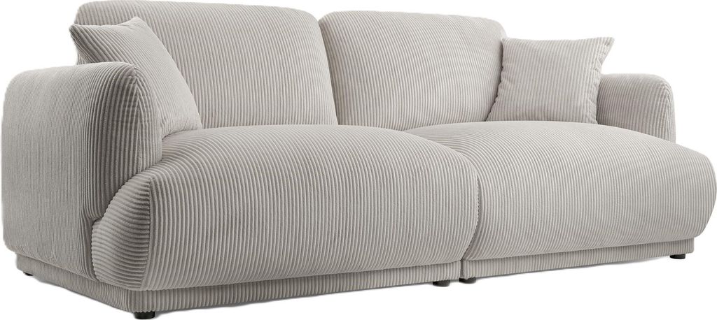 BETTSO Elegantes Zweisitzer-Sofa LOCCO mit bequemer Sitzfläche aus hellgrauem Kordstoff
