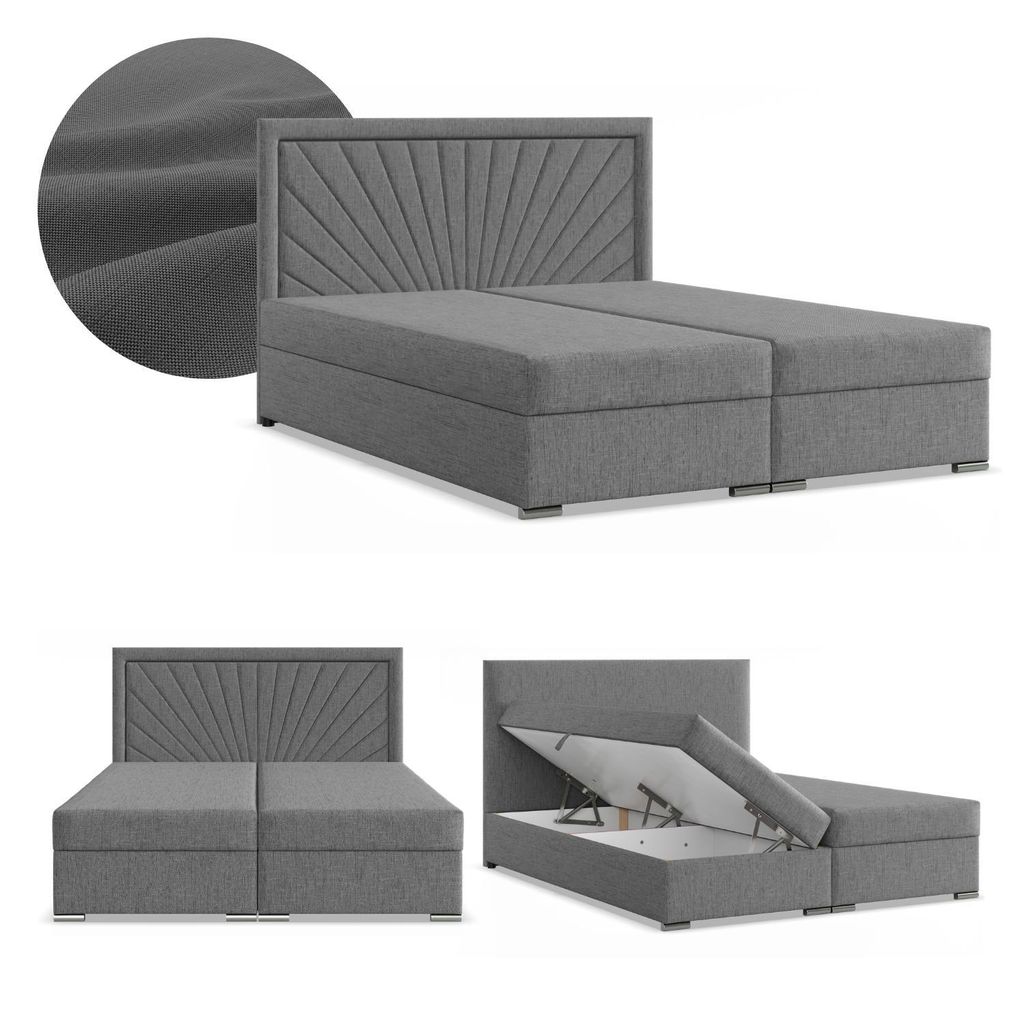 Boxspringbett 160x200 mit 2 Bettkästen, Kontinentales Bett mit Bonell Matratze, Doppelbett mit Kopfteil, Geflecht, Grau, Dunkelgrau, VICENZA 160 x...