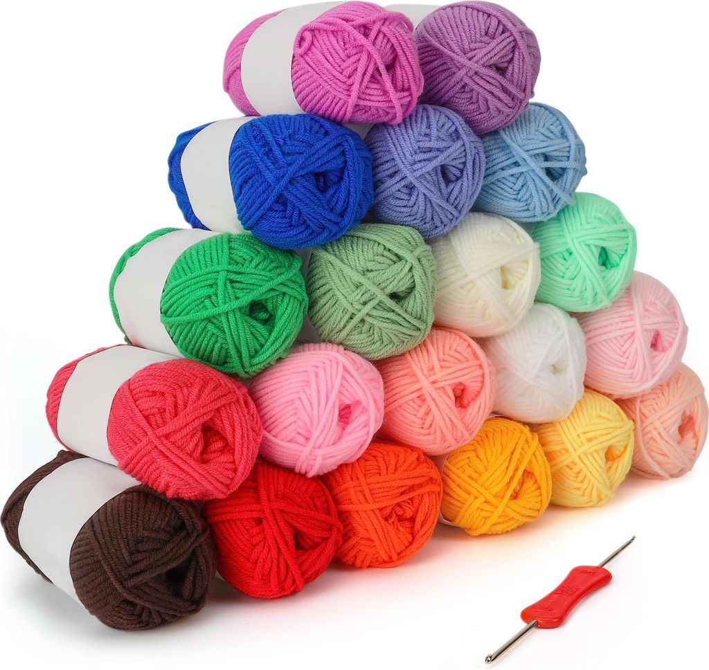 Kurtzy 20er Pack Bunte Wolle zum Häkeln - Häkelnadel 3 mm Produktbild 