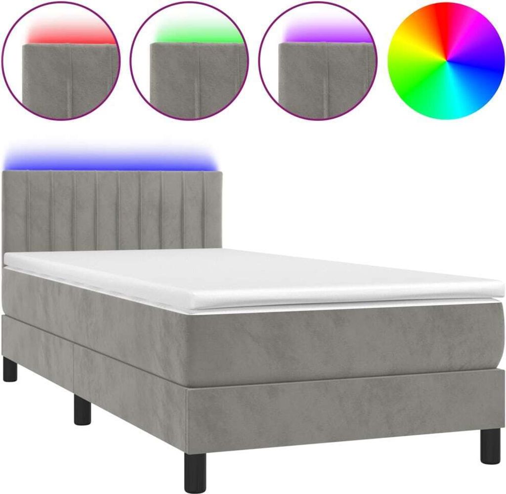 vidaXL Boxspringbett mit Matratze & LED Hellgrau 100x200 cm Produktbild 