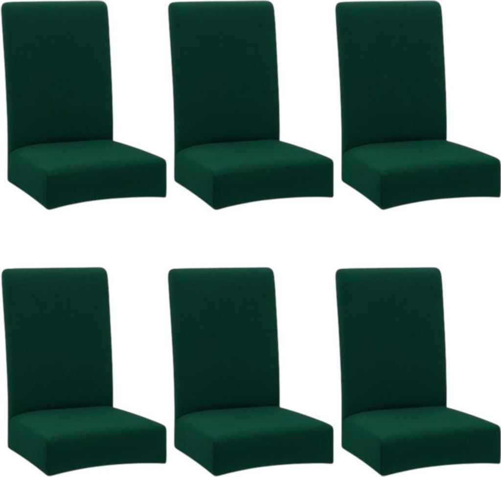 Six green chair covers arranged in two rows of three.