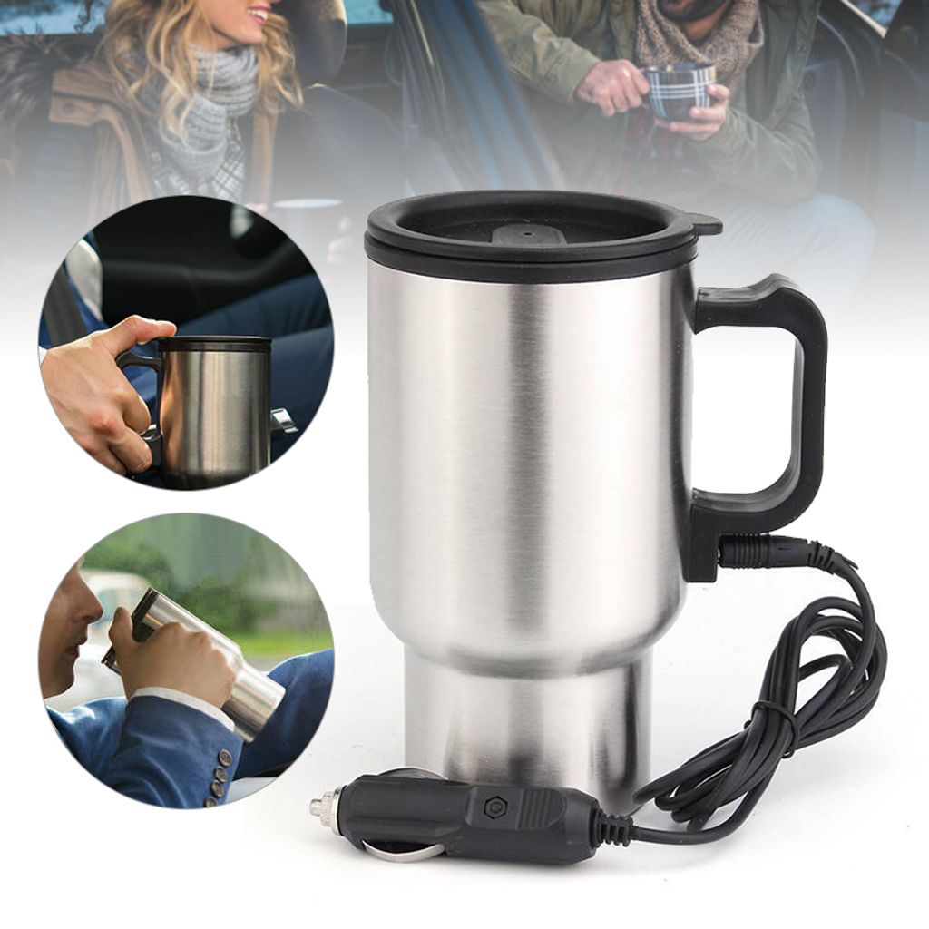 450 ml 12 V Edelstahl Elektrische Auto Tasse Reise Heizung Tasse Elektrische Thermoskanne Stecker Wasserkocher Kochen Auto Kaffeetasse Heizung