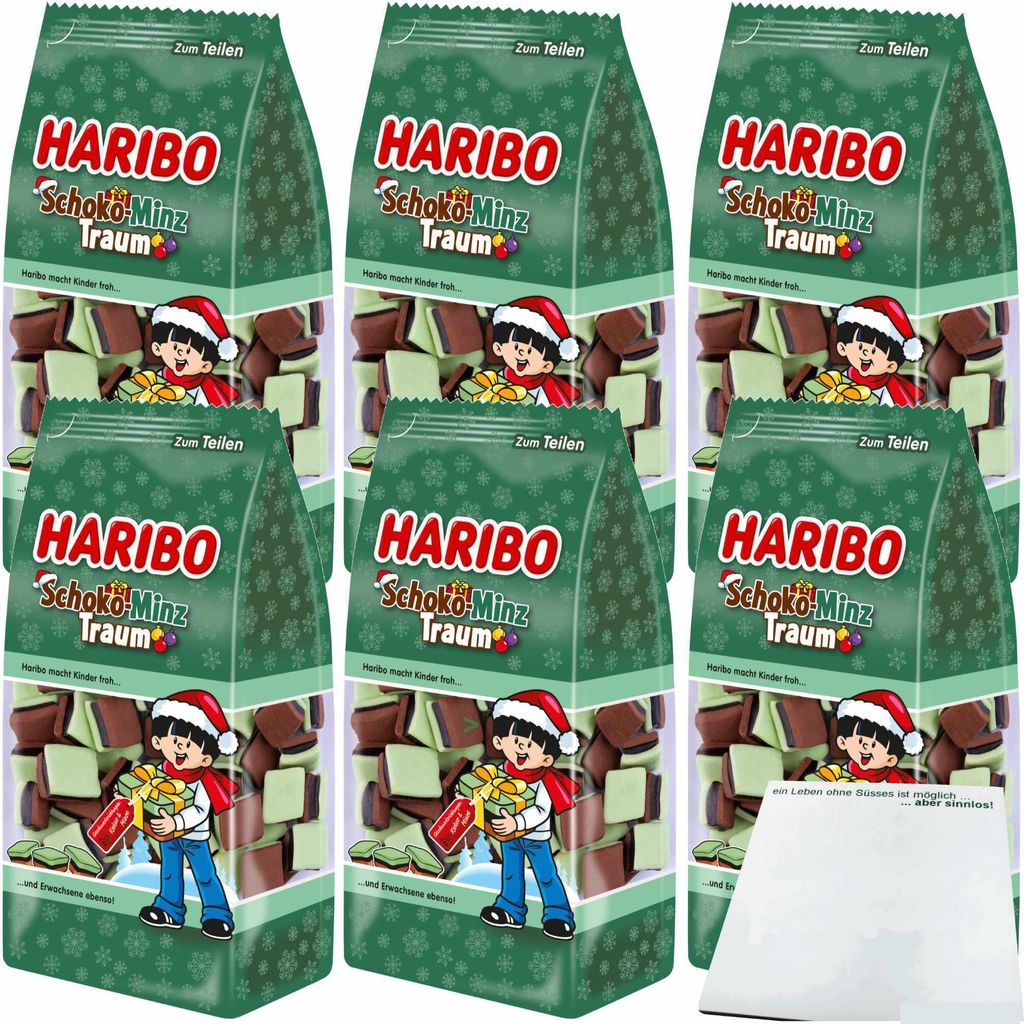 Haribo Schoko-Minz Traum Lakritz-Konfekt mit Schokoladen- und Minzgeschmack 6er Pack (6x300g Packung) + usy Block
