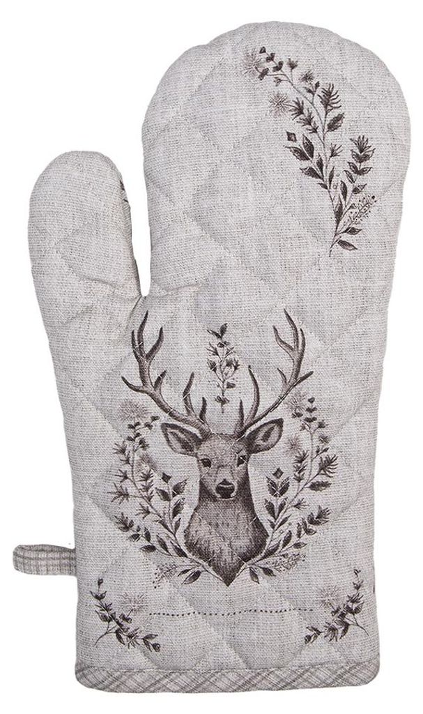 Clayre & Eef Ofenhandschuh 18x30 cm Beige Baumwolle Hirsch Produktbild 