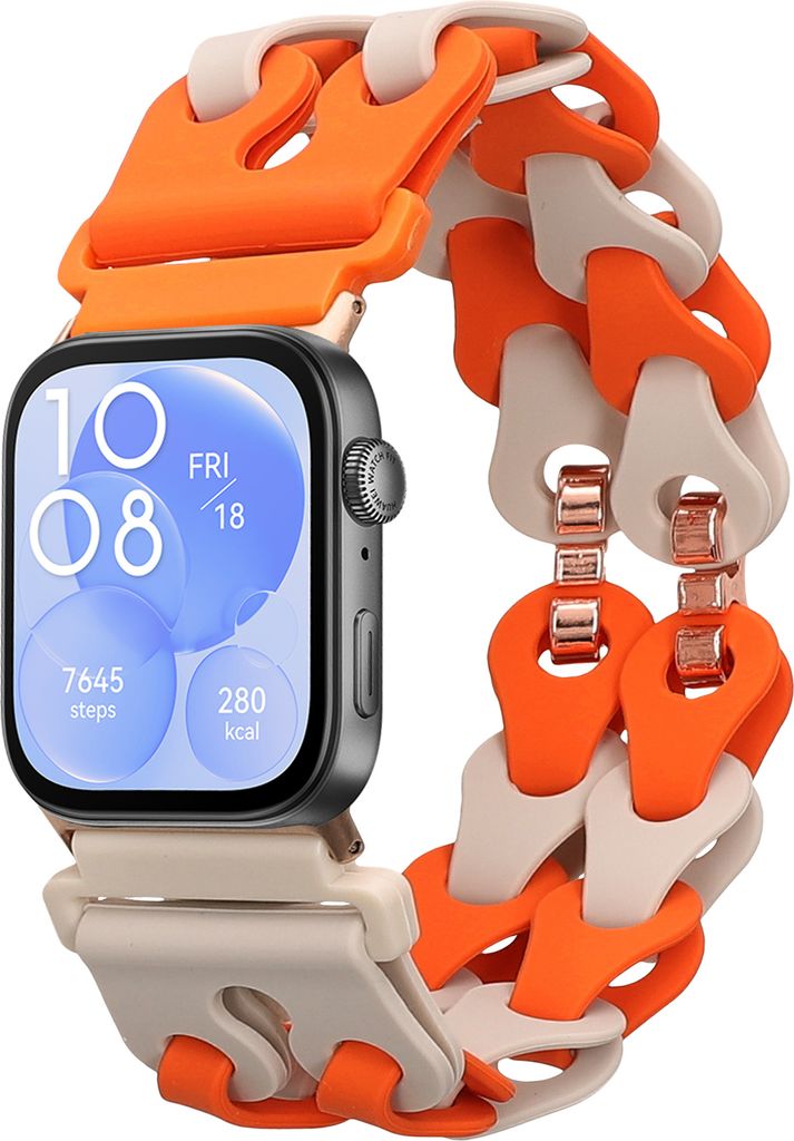 kwmobile Ersatzarmband kompatibel mit Huawei Watch Fit 3 Armband - Silikon Band für Fitnesstracker - 14 - 22 cm Innenmaße - Beige Orange