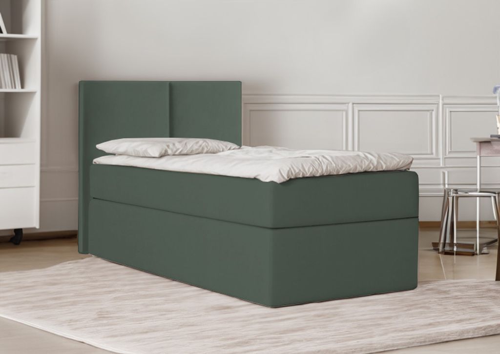 Bett Boxspringbett Continentalbett STAR MINI mit Bonell Matratze Einzelbett mit Container H3 (80x200 cm, Grün - Itaka 10, Ohne Topper)