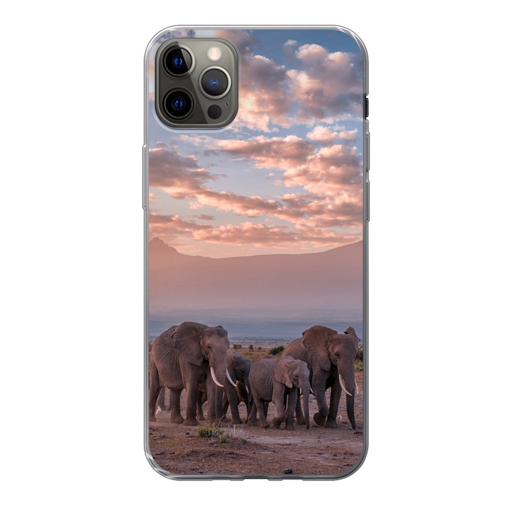 MuchoWow Handyhülle Schutzhülle Hülle für iPhone 12 Pro Max Elefant - Tiere - Abend - Landschaft - Savanne Silikon Softcase Handy Hülle - Ha...