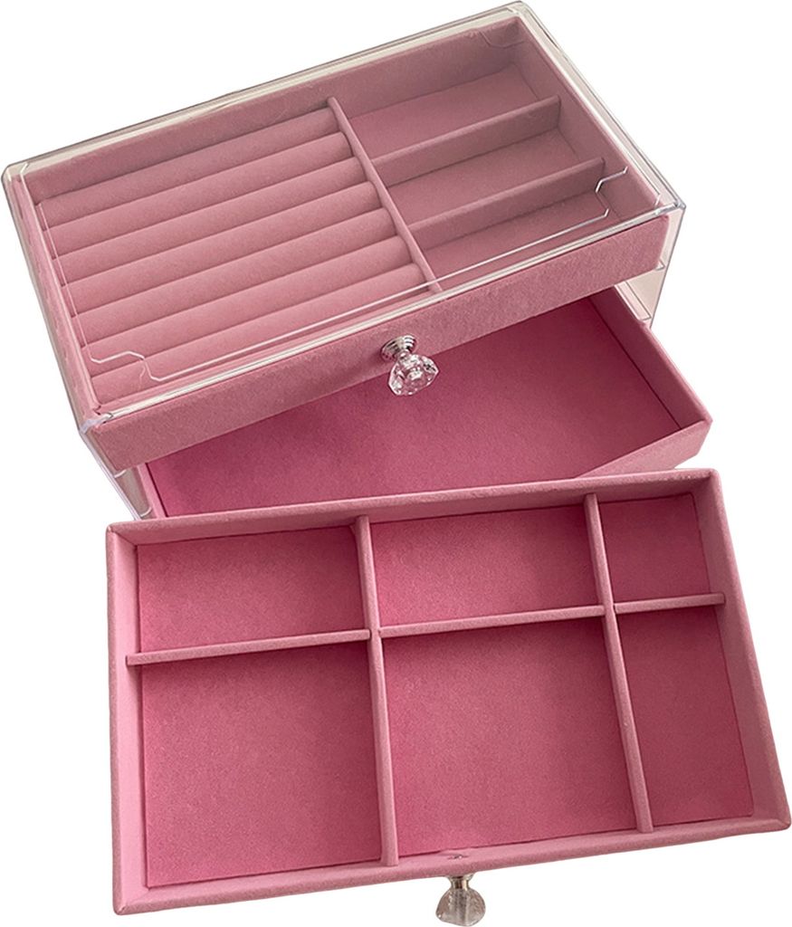 Schmuckaufbewahrungsbox mit 3 Schichten, großes Fassungsvermögen, abgerundete Ecken, Samtinnenseite, Ohrringe, Ringe, Organizer, Aufbewahrungskoffer