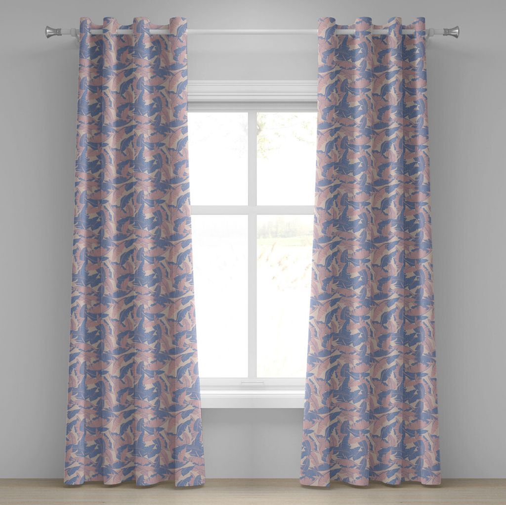 ABAKUHAUS Tropisch Ösenvorhang, Dattelpalme verlässt weiche Pastelltöne exotisches Paradies Pflanzen Illustration, Dekorative 2-Panel-Fenstervor...
