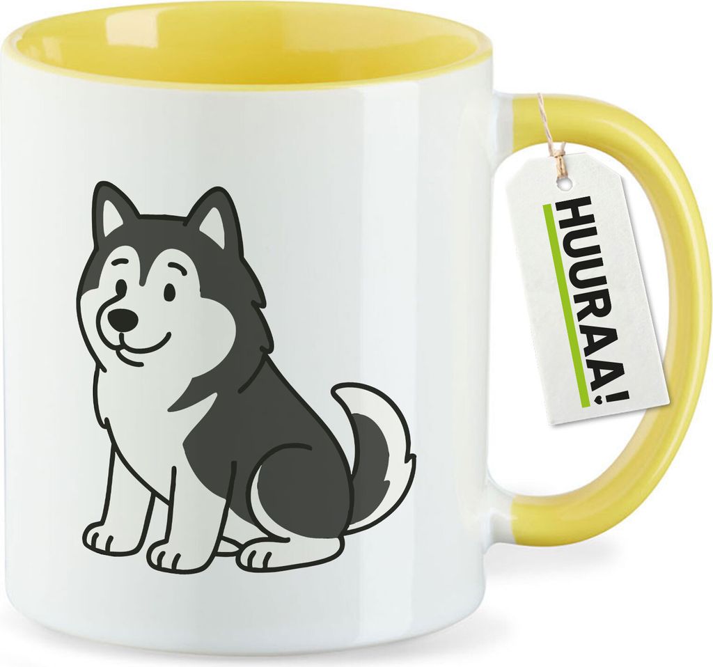 Huuraa Kaffeetasse Alaskan Malamute Comic Mali 330ml Gelb Keramik Kaffeebecher Geschenkidee