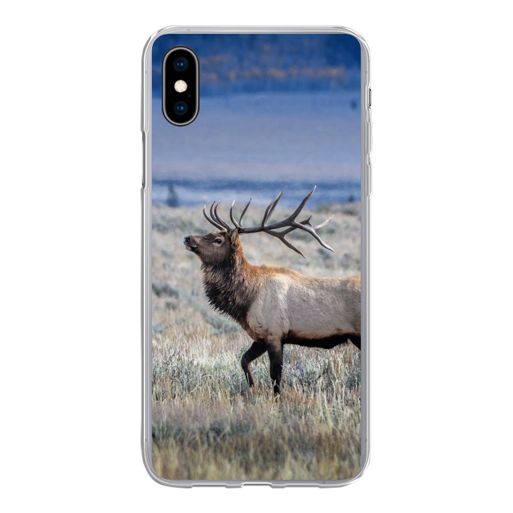 MuchoWow Handyhülle Schutzhülle Hülle für iPhone Xs Hirsche - Elche - Gras Silikon Softcase Handy Hülle - Handytasche