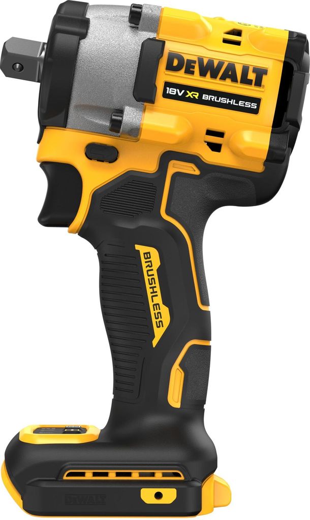 A studio shot of a yellow and black DeWalt impact wrench.