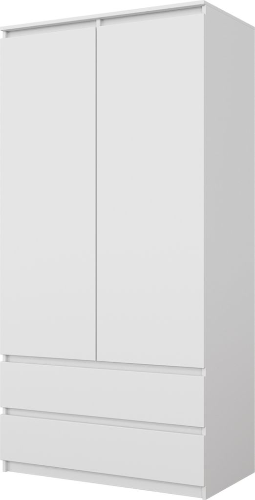 A white wardrobe with two doors and two drawers.