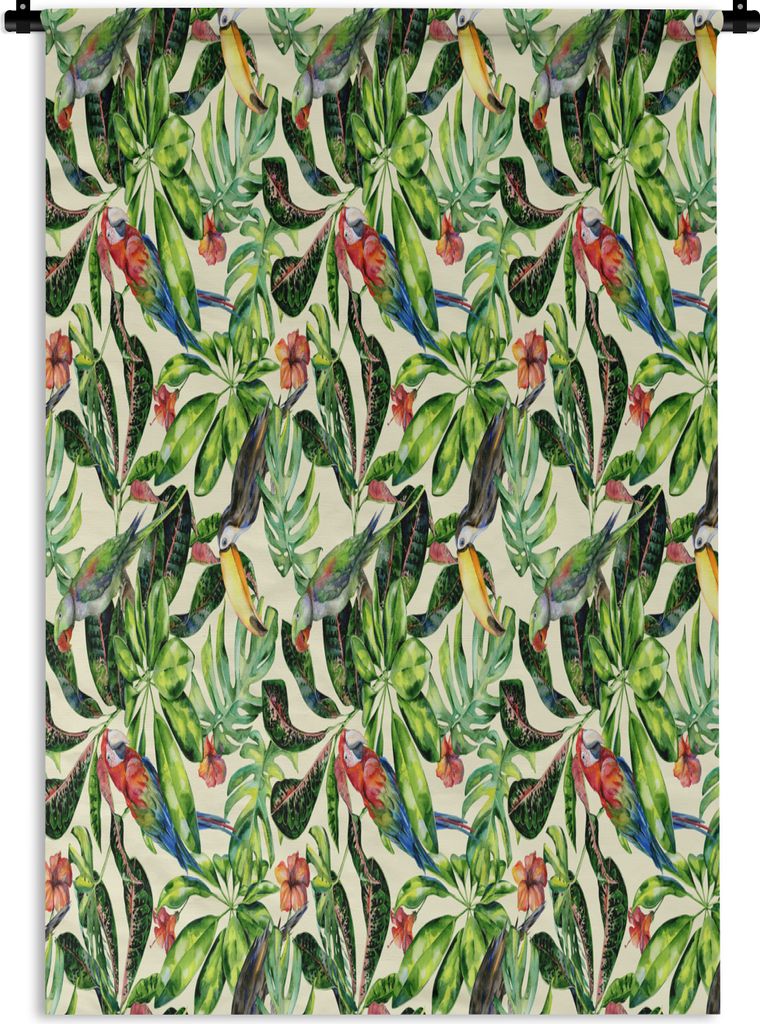 MuchoWow® Wandteppich Wandbehang Blumen - Hibiskus - Vogel Produktbild 