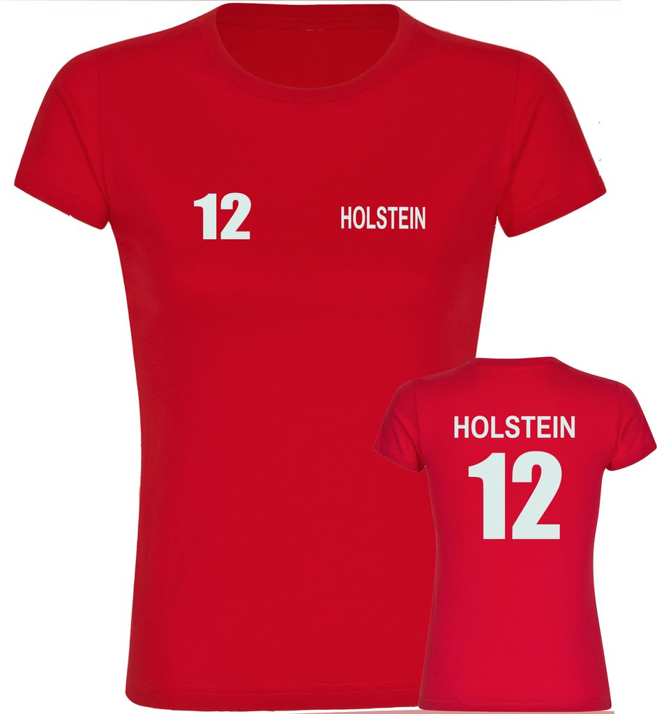 multifanshop Damen T-Shirt - Holstein - Trikot Nummer 12, rot, Größe 3XL