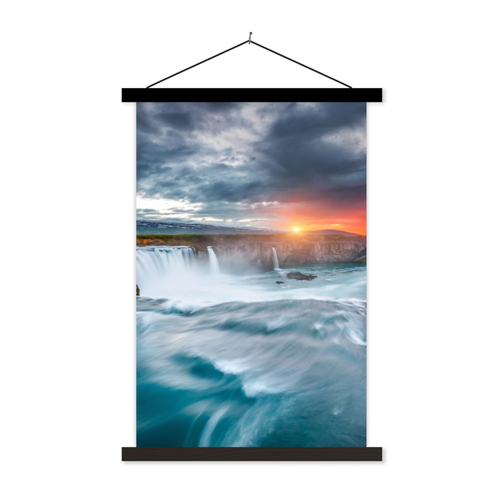 MuchoWow Textilposter Wasserfall - Sonnenuntergang - Natur - Wasser 40x60 cm mit schwarzem Rahmen - Wanddekorationen
