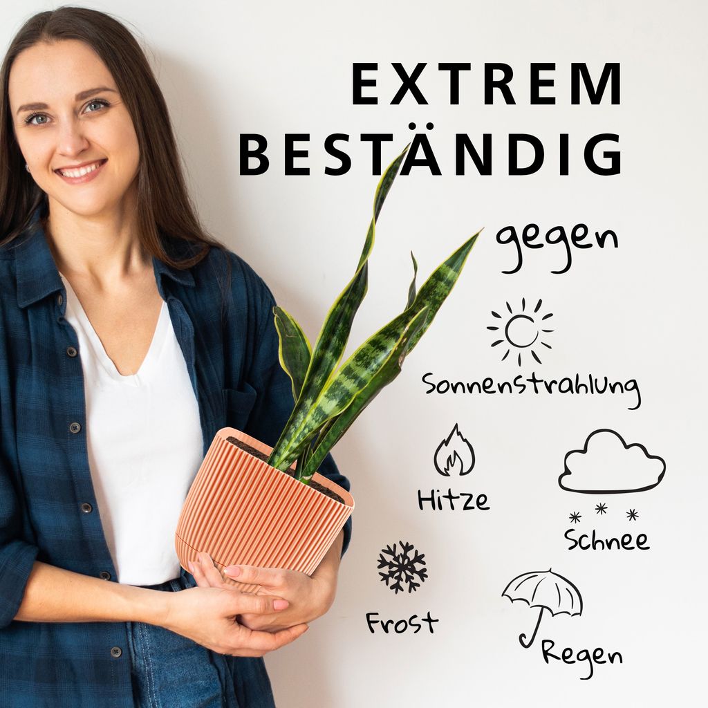 Blumentopf Groß Rosa, Übertopf 1L, Pflanzentopf Geriffelt Produktbild 2