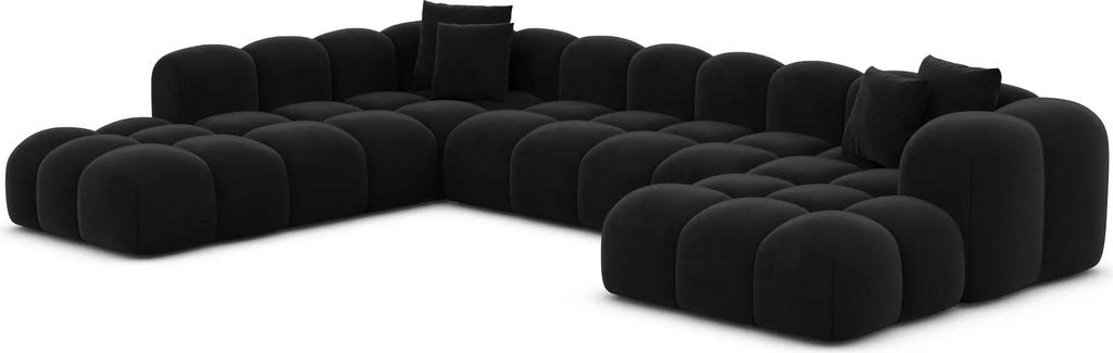 Samtstoff U-Form XXL Lounge Wohnlandschaft Valora Schwarz Rechts