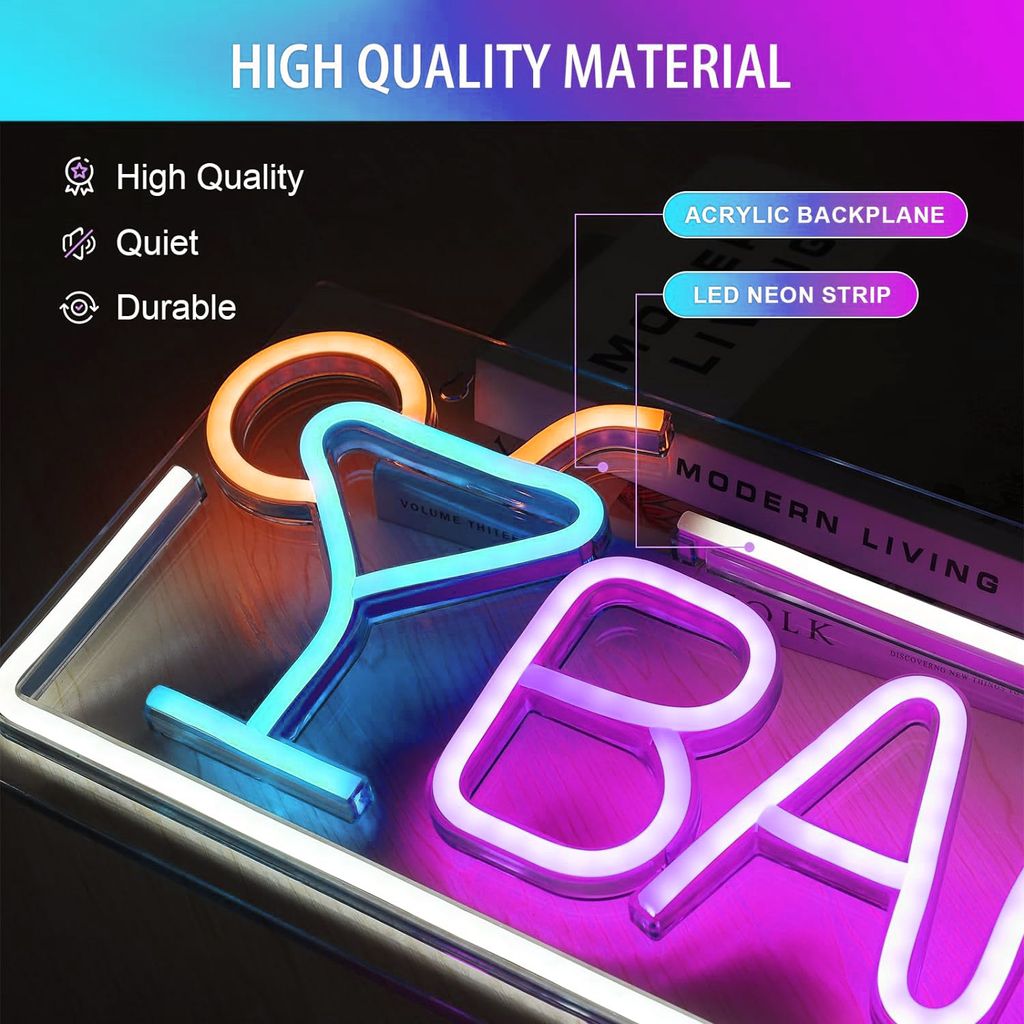 Bar Neon Schild LED - Dimmbare Leuchtreklame Für Hausbar & Party