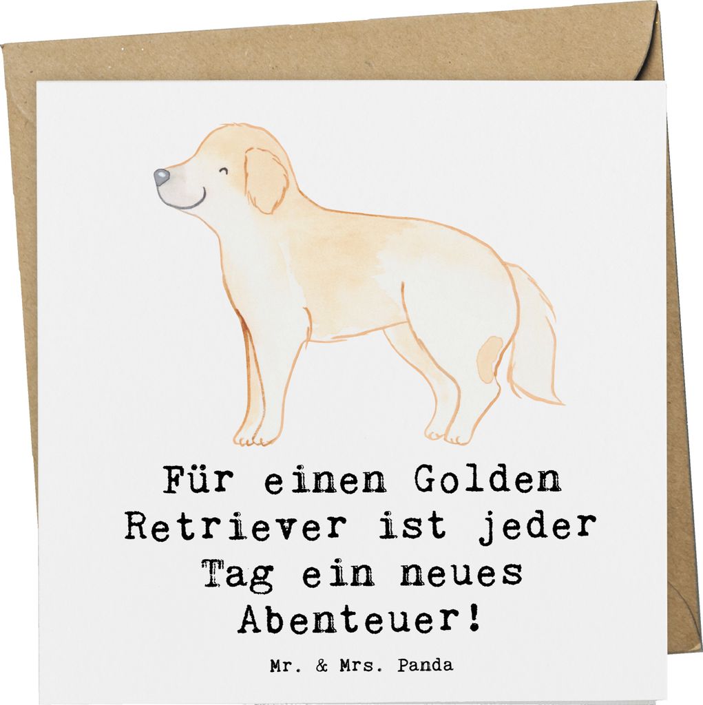 Mr. & Mrs. Panda Grußkarte Golden Retriever Abenteuer - Weiß - Geschenk, Hunderassen Vielfalt, Explorieren, Klappkarte, treue Begleitung, freundl...