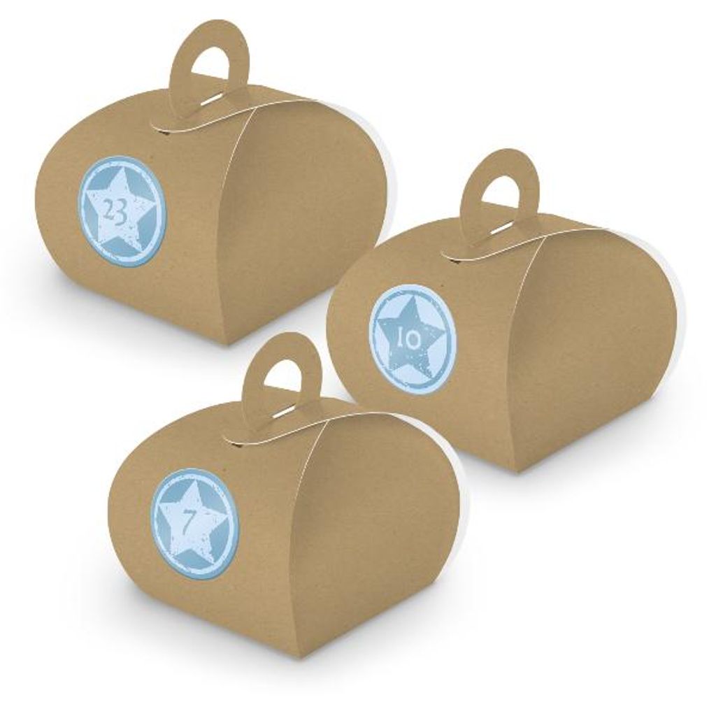 Adventskalender zum Füllen 24x Box mit Griff BRAUN + Sticker V11 Z22