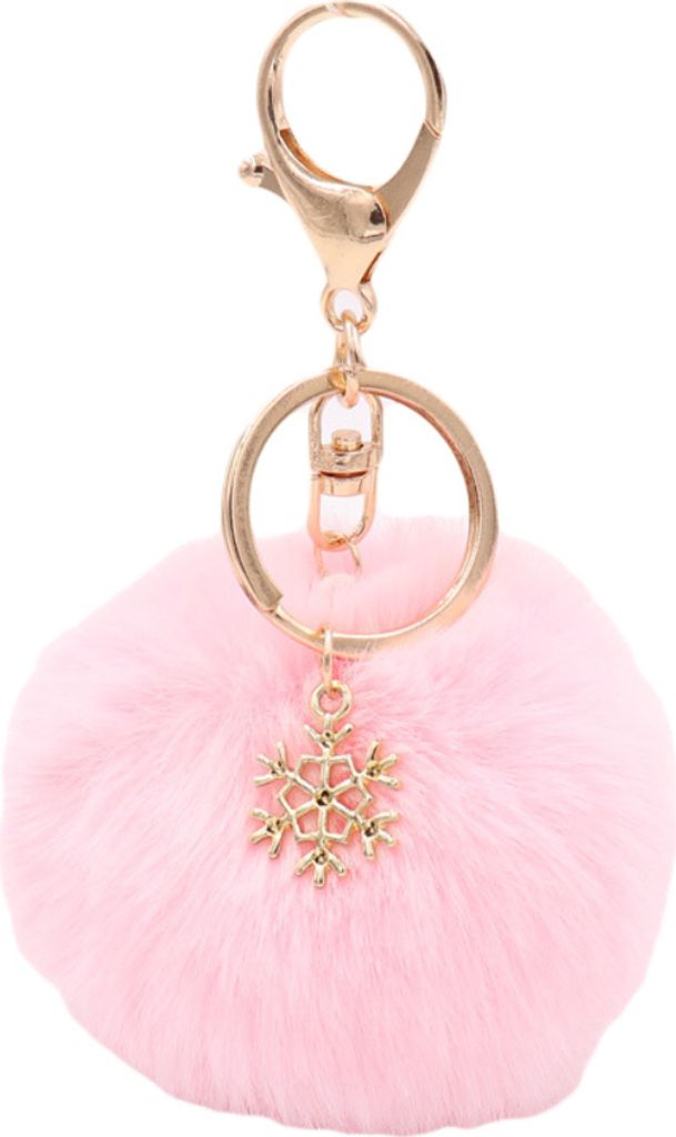Schneeflocke Flauschiger Bommelball Schlüsselanhänger Ringhalter Autotasche Ornament Schlüsselanhänger-Hell-Pink