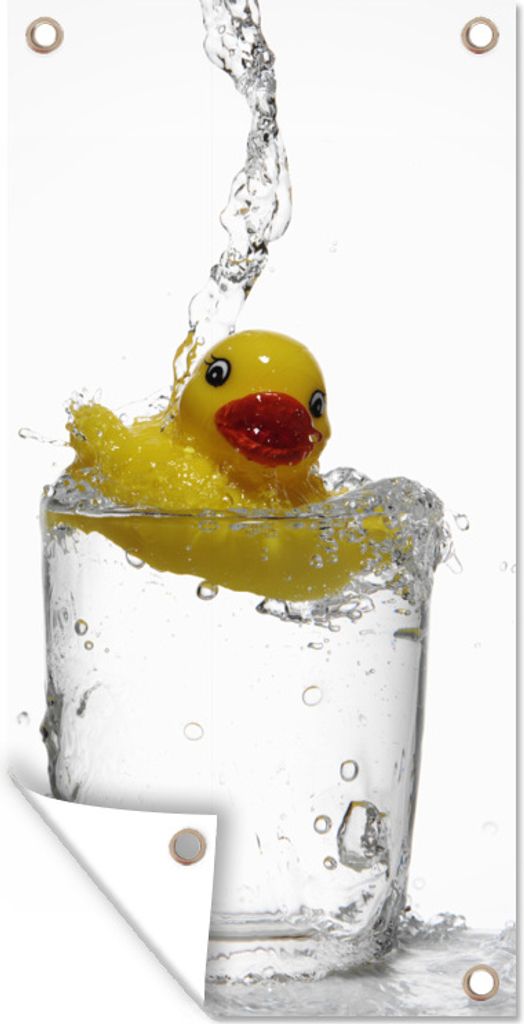 MuchoWow 40x80 cm Outdoor-Poster Gartendeko Sichtschutz Garten Poster für den Garten Badeente in einem Glas Wasser