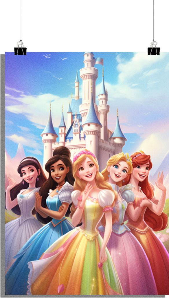Prinzessin Poster - Schloss Poster - Kinderzimmer Poster - Buntes Poster - Märchen Poster - 61x91cm - Perfekt zum Einrahmen