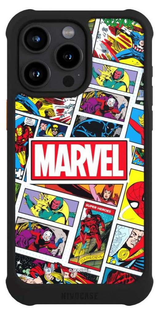 NIVOCASE Hülle für Apple iPhone 15 Pro Max Stoßfeste Handyhülle NIVOmax Case Schwarz Comic Muster Marvel