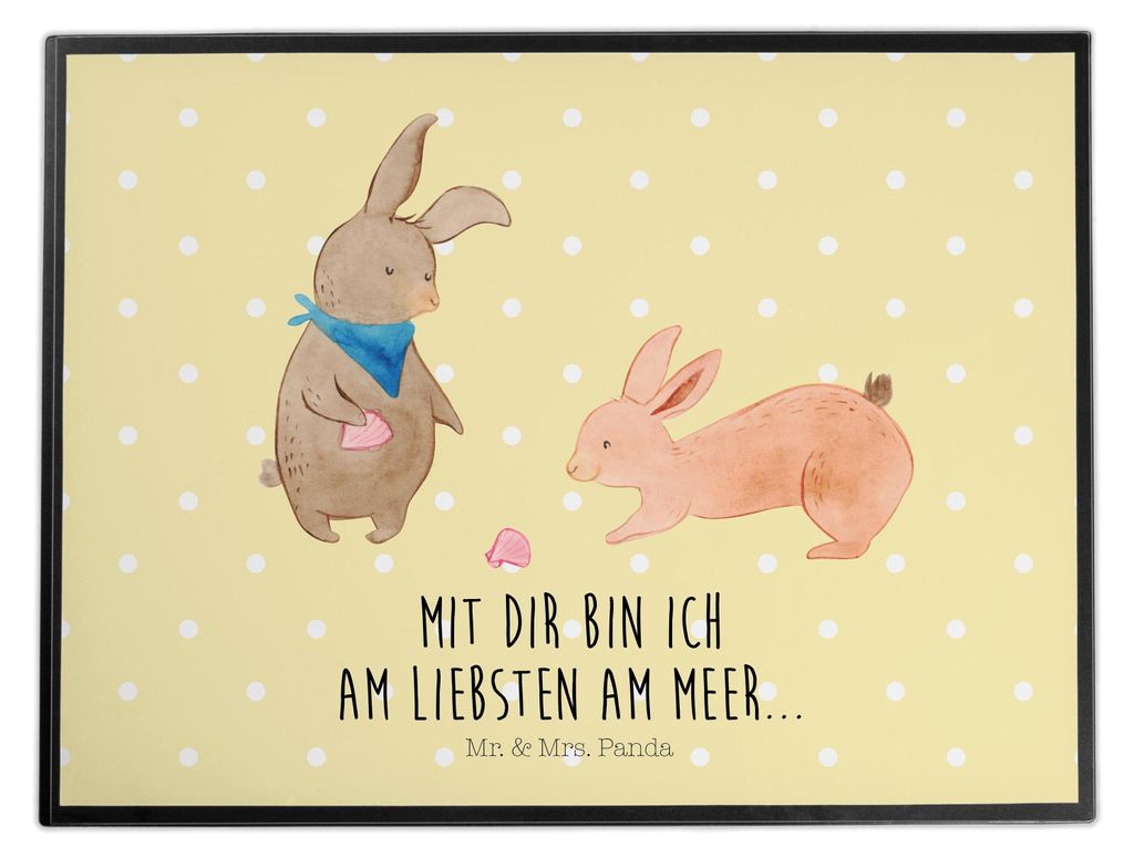 Mr. & Mrs. Panda schreibtischunterlage Hasen Muschel - Gelb Pastell - Geschenk, schreibtischunterlagen, Muttertag, BFF, tischpad, Strand, Meer, mal...