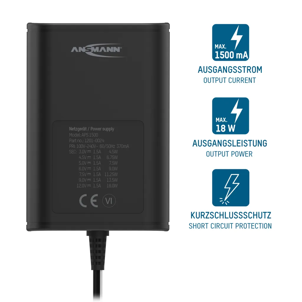 Ansmann APS 1500 Alimentation stabilisée 3V à 12V DC Haute Qualité - 6