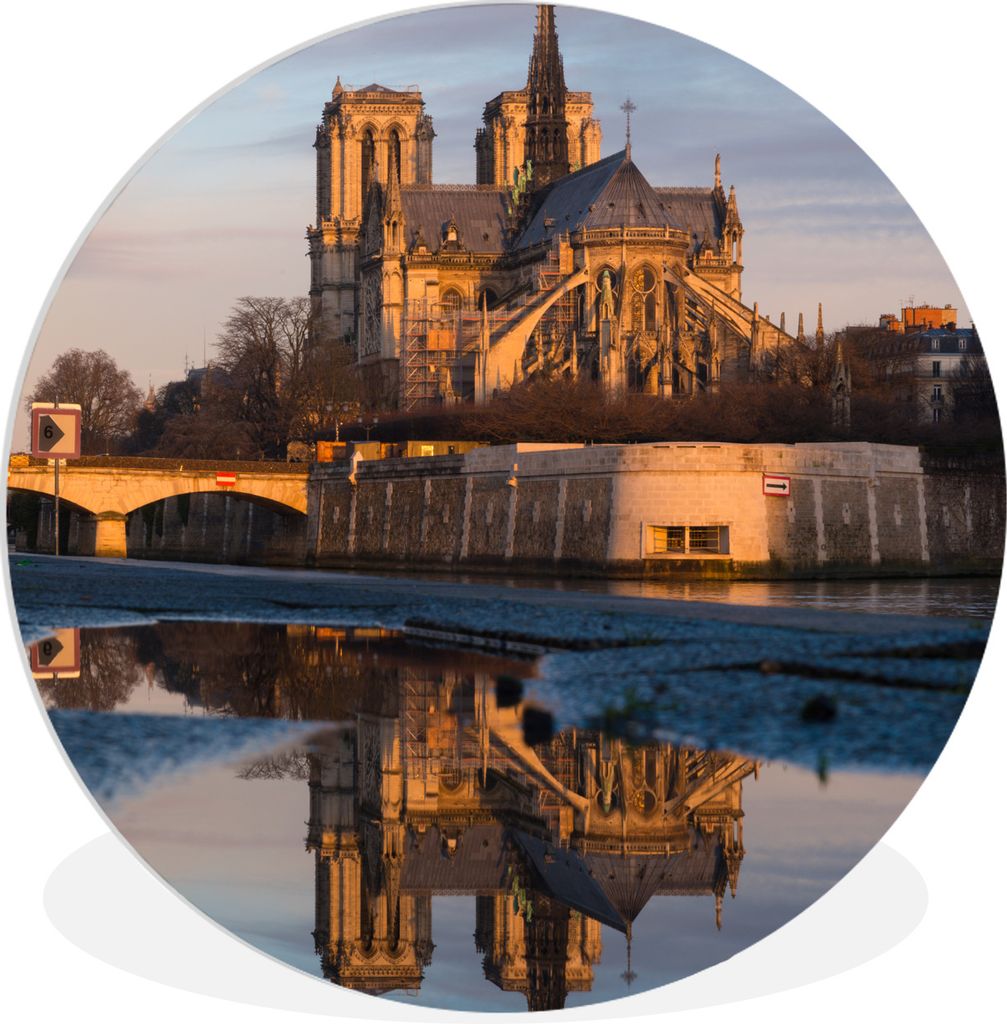 MuchoWow Rundes Wandbild - Runde Bilder Die Kathedrale Notre Dame spiegelt sich im Wasser in Paris Ø 30 cm Kreis Wanddekoration Kunststoff - Wan...
