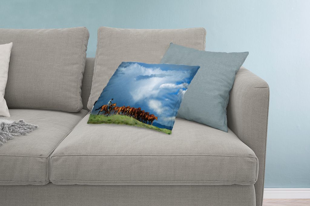 MuchoWow Zierkissen Sofakissen Wohnzimmer Dekokissen 60x40 cm Pferde - Cowboy - Luft - Kopfkissen - Polster mit Foto