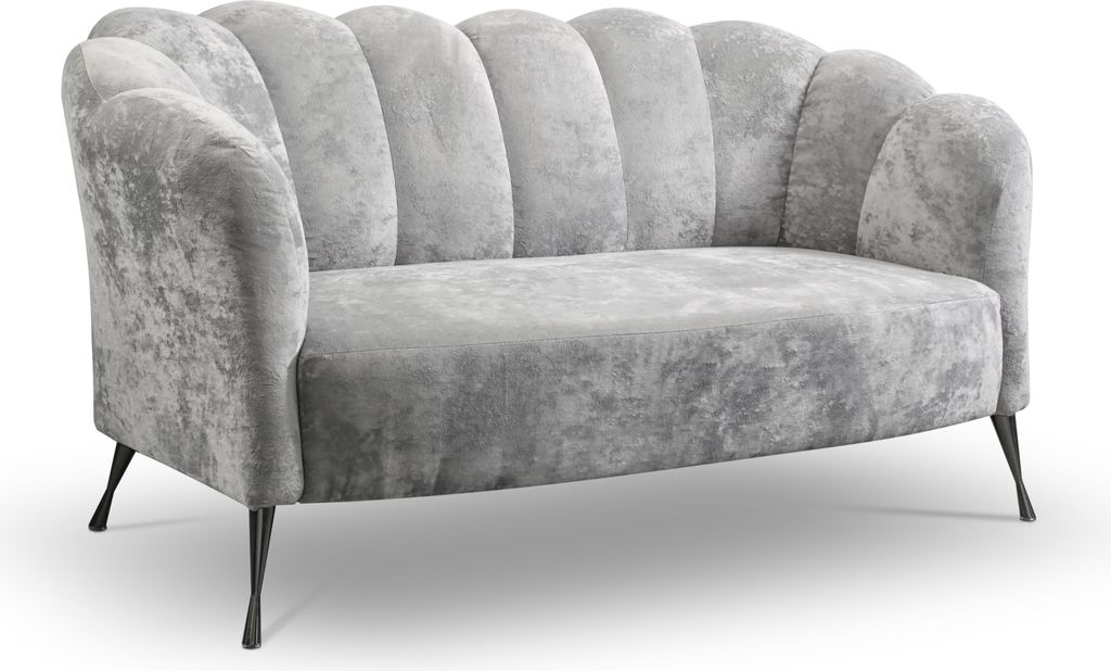 Ravio Doppelsofa Adria B 155 x T 83 x H 78 Muschel-sofa mit Metallfüße Sofa für die Studie Glamour-Stil (Eureka 2127 (Grau) + Schwarze Beine)