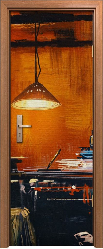 Türposter 70x200 cm Türaufkleber Türtapete Türfolie Klebefolie Arbeitsplatz in orangefarbener Raum