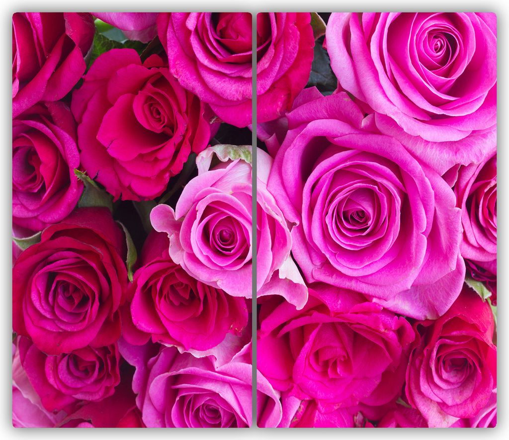 Tulup Glas-Herdabdeckplatte - 2x30x52cm - Glaskeramikkochfeld-Abdeckung Spritzschutz Zweiteilig Blumenstrauß Rosen