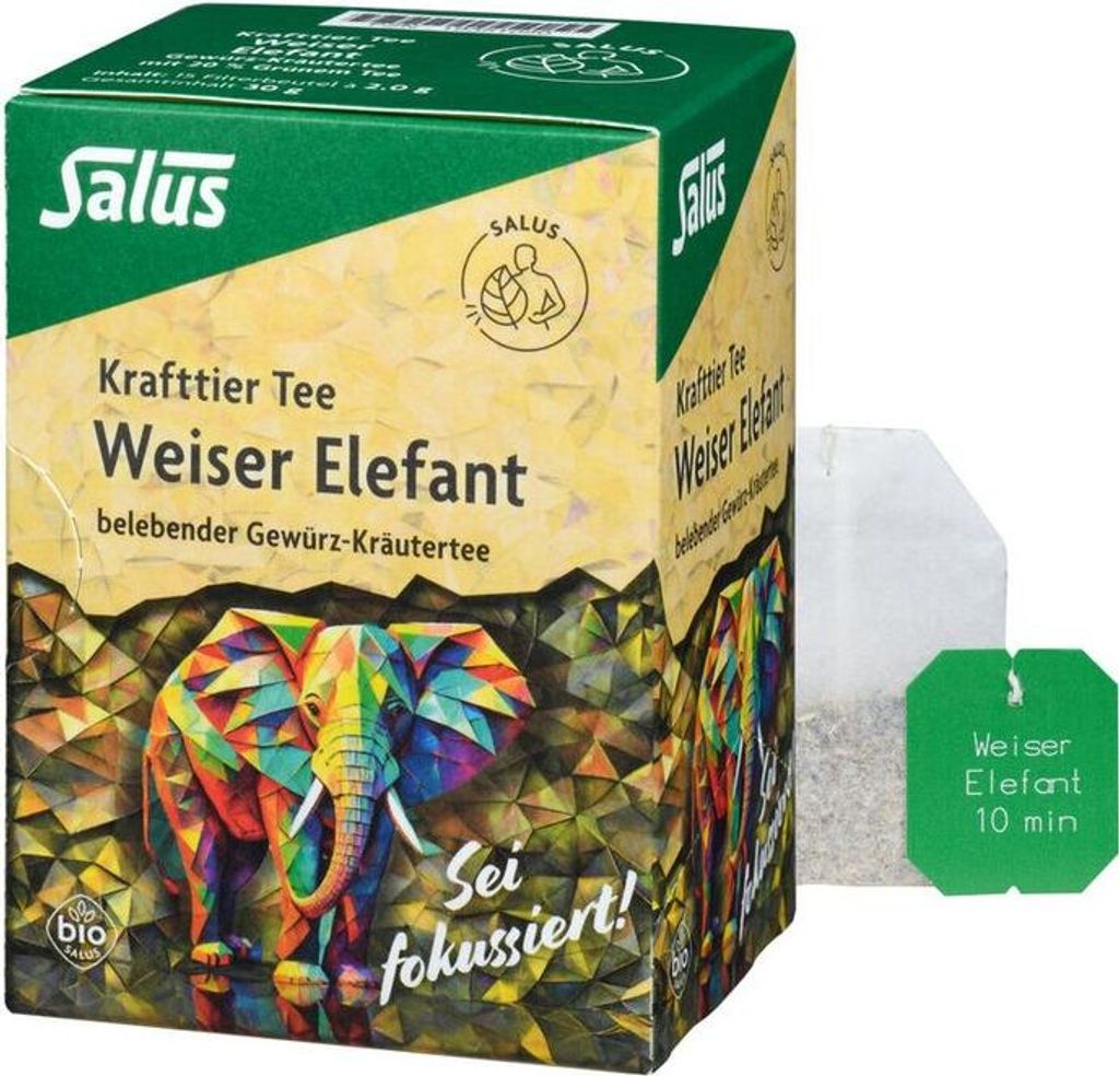 Salus Krafttier Tee Weiser Elefant, Gewürz-Kräutertee mit 20 % Grünem Tee 15 St