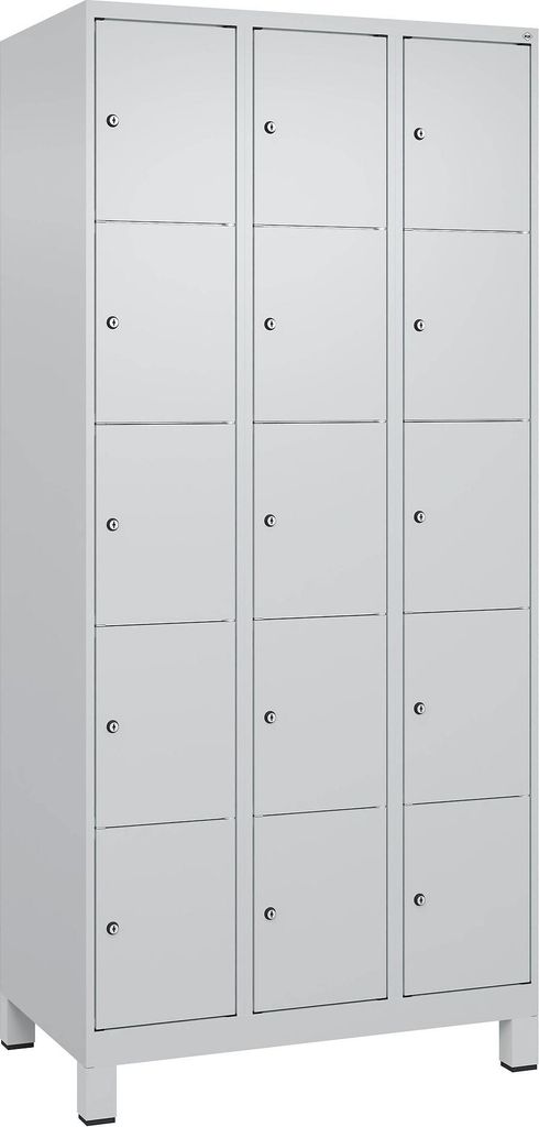 C+P Fächerschrank "Classic Plus", 5 Fächer übereinander, Abteilbreite 30 cm, mit Füßen, Lichtgrau (RAL 7035), 195x90x50 cm/ 15 Fächer