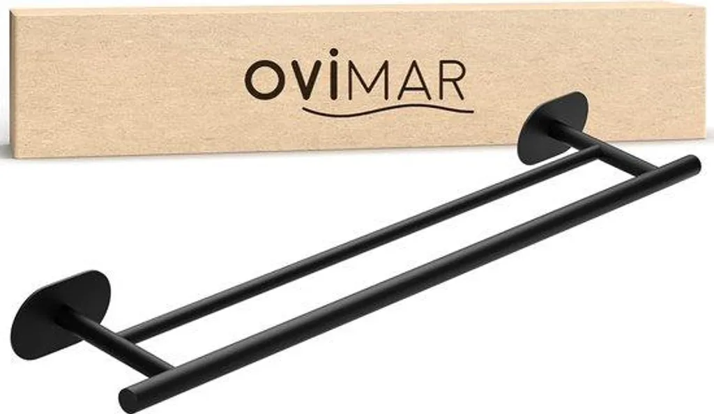 Porte-serviettes noir sans trou : support double barre inox 3M