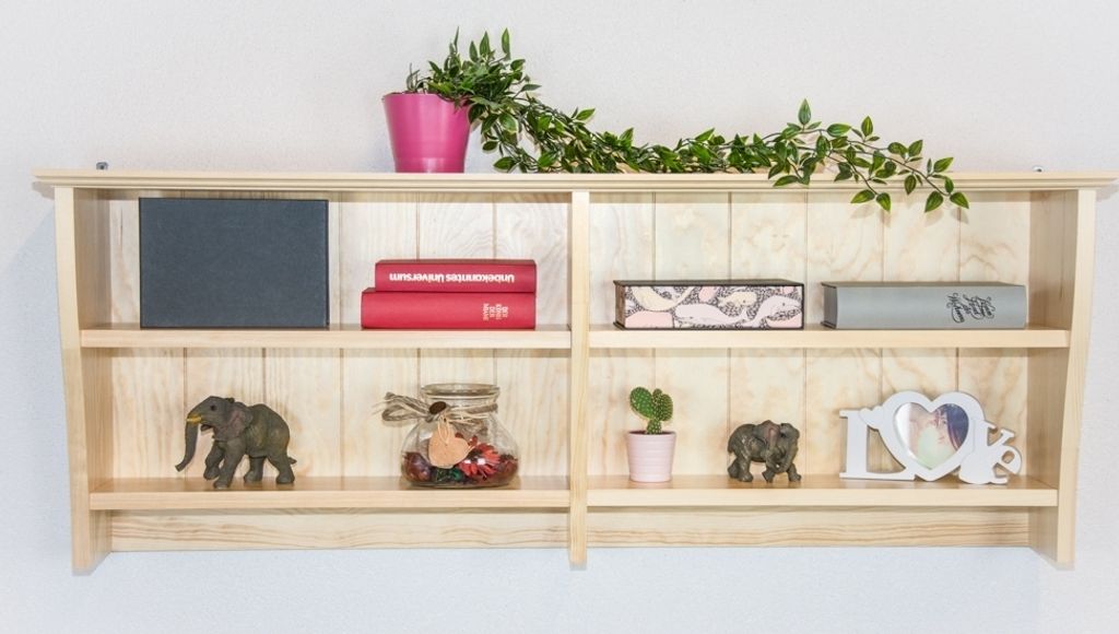 Hängeregal, Wandregal, Bücherregal - 124 cm breit, Kiefer Massivholz, Farbe: Natur