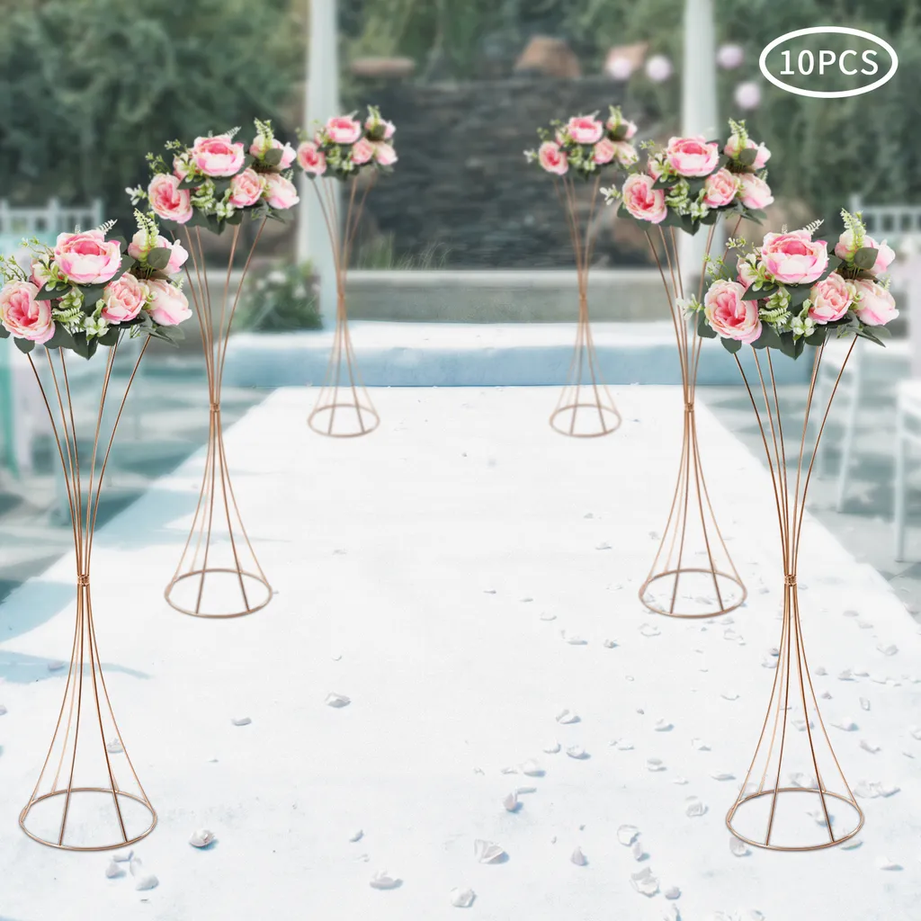 Lot de 10 Vases de Table Dorés pour Mariage et Réception - Design 50cm - 9
