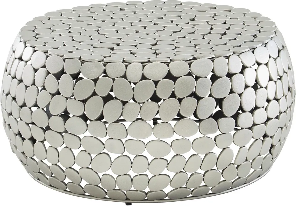 Table de Salon en Aluminium Argenté 66 cm - Table Basse Design Martelé