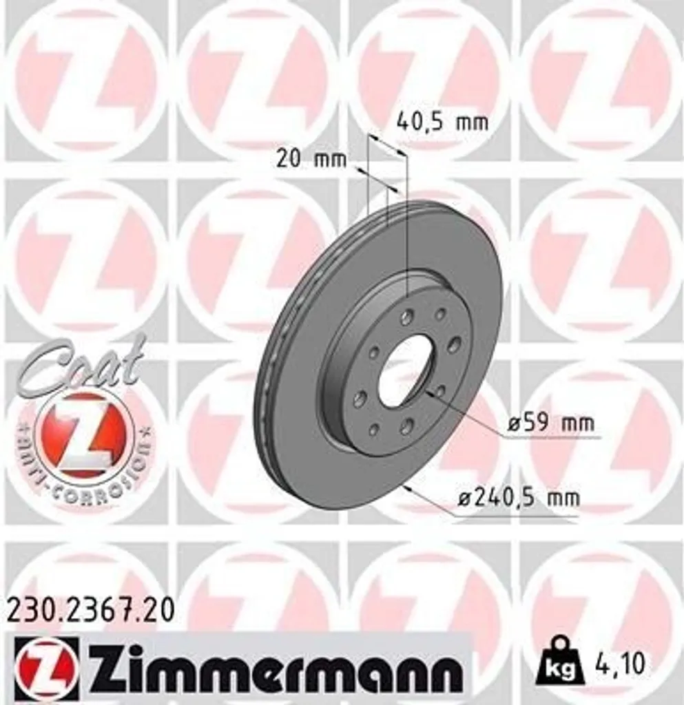 Stop vibrations : Disque de frein Zimmermann 230.2367.20 Fiat et Ford