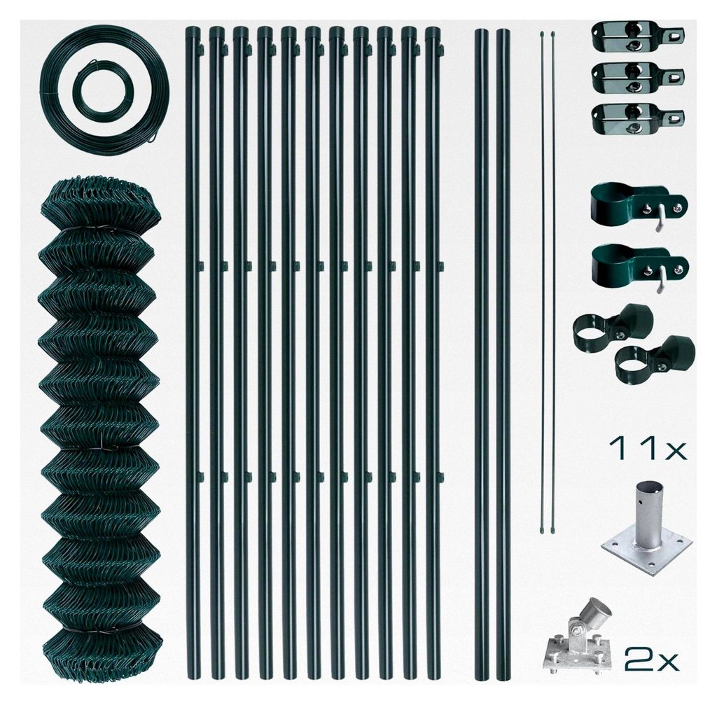 Maschendrahtzaun Set für den Garten, Komplettset mit Aufschraubhülsen (1,25 x 25 m)