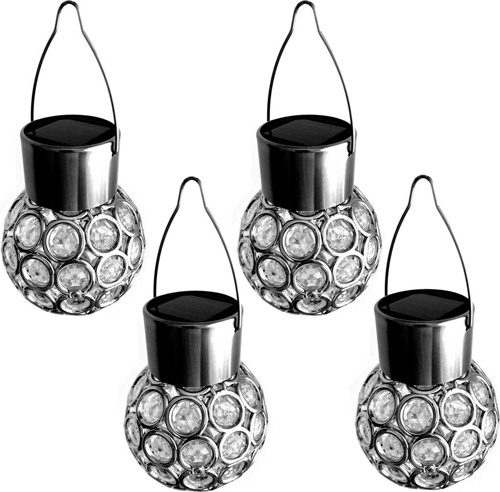 4er Set Solar Kugel Hängeleuchte | Solar Lampe Kugelleuchte Edelstahl | Gartenleuchte Solarlampe Hängekugel Gartenbeleuchtung