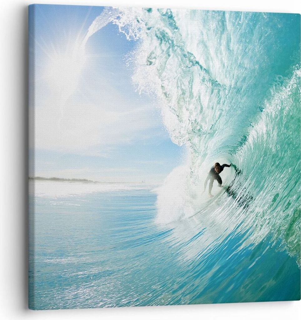 Bild auf Leinwand - Leinwandbild - Abenteuer surfer welle ozean - 30x30cm - Wand Bild - Wanddeko - Leinwanddruck - Bilder - Kunstdruck - Wanddekora...