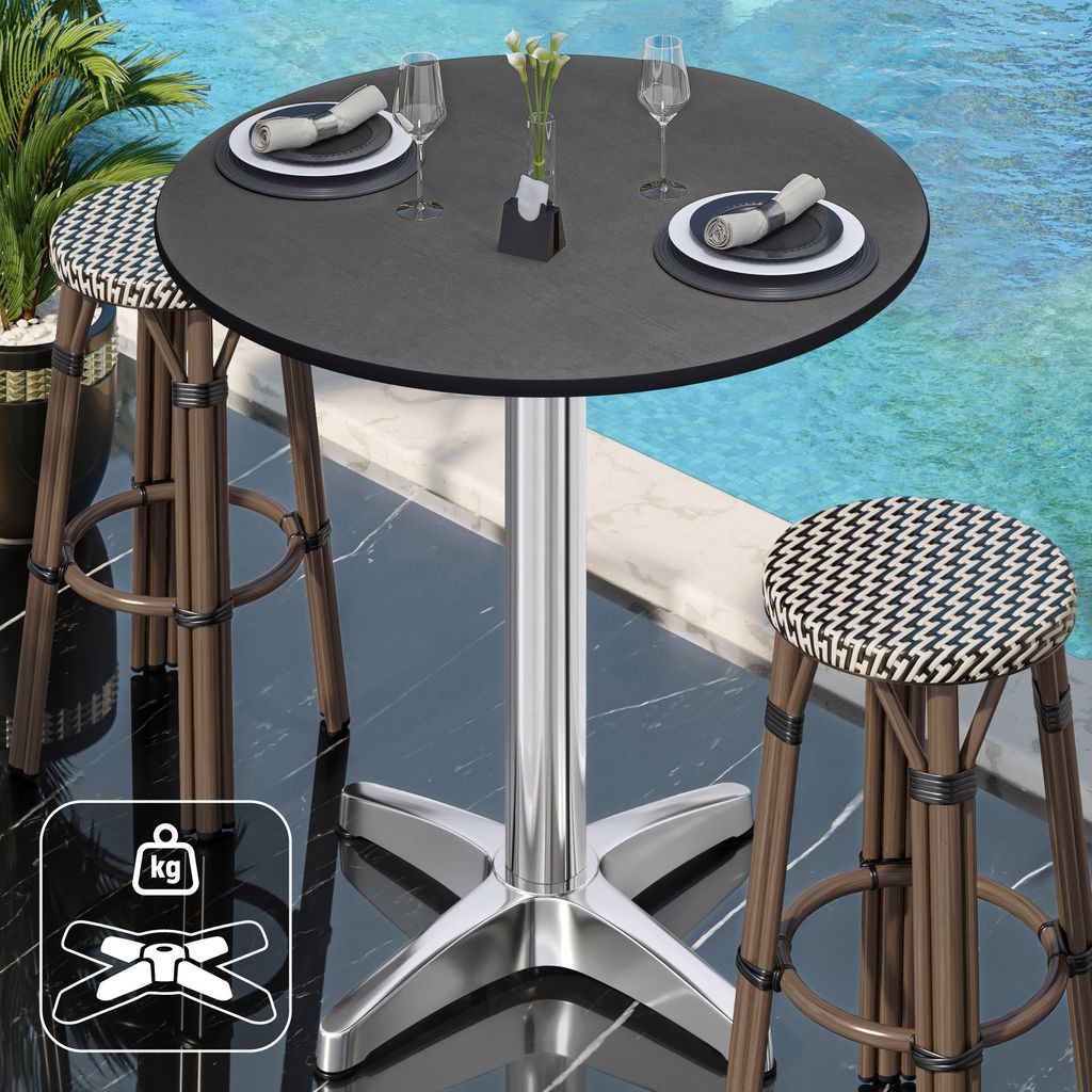 CPBL | HPL Compact Bistro Stehtisch | Ø 70 x 110 cm | + Zusatzgewicht | Anthrazit / Aluminium | Bistrotisch Gastro Steh Tisch