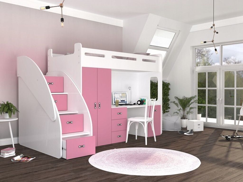 Etagenbett Hochbett Spielbett Kinderbett mit Matratze und Schublade Doppelstockbett ZUZIA PLUS 200x80