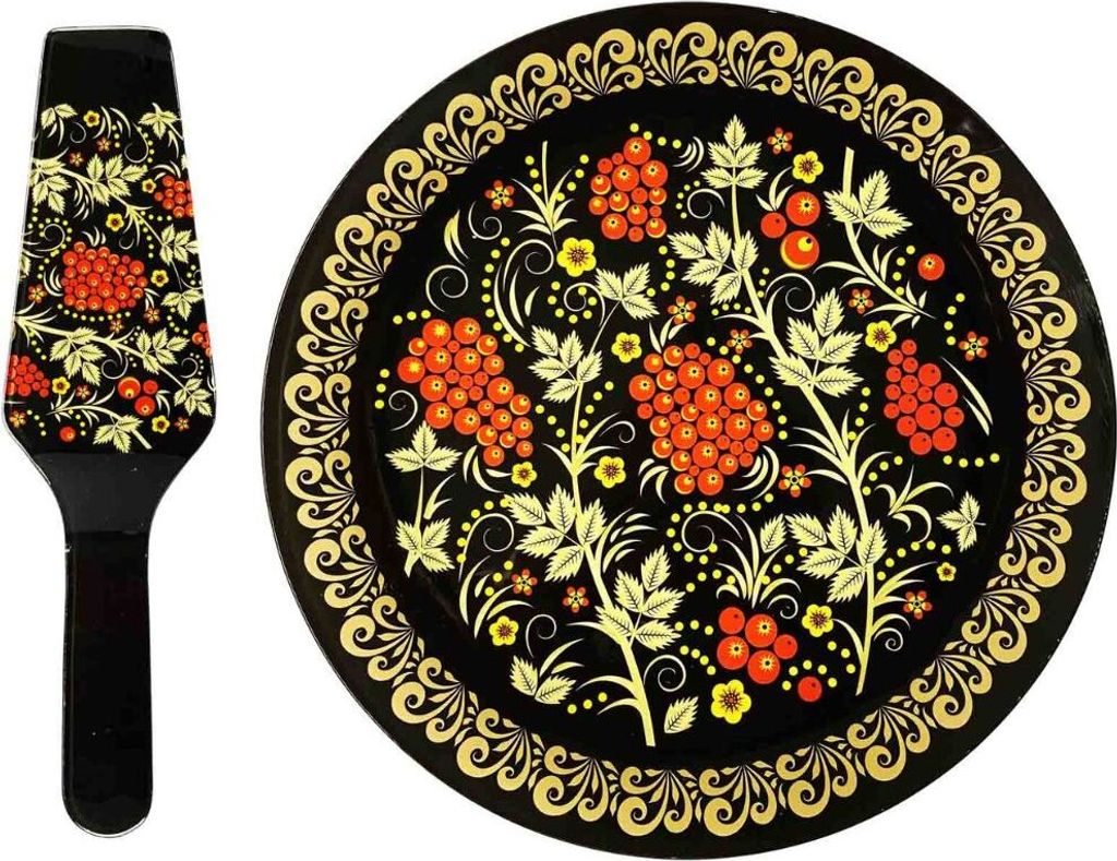 Servierplatte Ø 30 cm "Chochloma" mit Kuchenspatel für die Torte