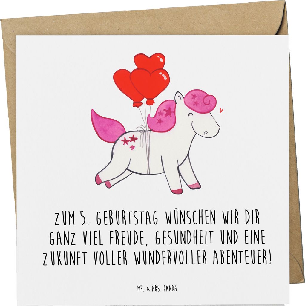 Mr. & Mrs. Panda Glückwunschkarte 5. Geburtstag Freude - Weiß - Geschenk, Grußkarte, Klappkarte, doppelkarte, Zukunft, Gesundheit, Geburtstagspa...